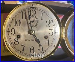 Vintage Seth Thomas large Maritime ship clock without chime. Large Brass Case