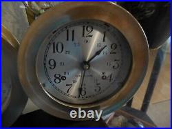 Vintage Ship Brass Weather Bell Clock With Base Seth Thomas Corsair E537-005