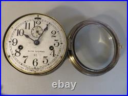 Vintage WWII Seth Thomas Brass Ship's Clock No. 41 Works Key No Bell Chime