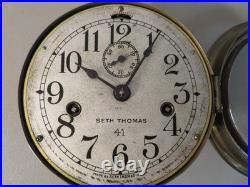 Vintage WWII Seth Thomas Brass Ship's Clock No. 41 Works Key No Bell Chime