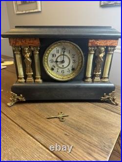 Vintage antique SETH THOMAS shelf mantle clock pillar lion woman