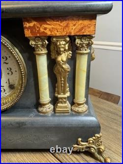 Vintage antique SETH THOMAS shelf mantle clock pillar lion woman