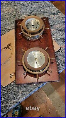 Vintage seth thomas ships clock (with key) and barometer brass on wood