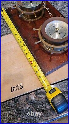 Vintage seth thomas ships clock (with key) and barometer brass on wood