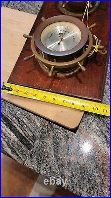 Vintage seth thomas ships clock (with key) and barometer brass on wood