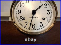 Vtg Seth Thomas Corsair E537-000 Brass Ship Clock Wood Base WORKS & HAS 2 KEYS