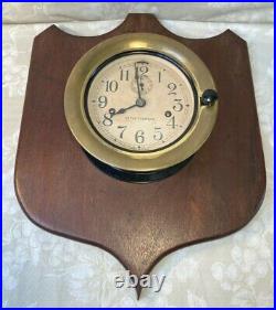 Vtg Seth Thomas Double Spring Railroad or Ship's Wall Clock on Wood Plaque Runs
