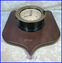 Vtg Seth Thomas Double Spring Railroad or Ship's Wall Clock on Wood Plaque Runs Vtg Seth Thomas Double Spring Railroad or Ship's Wall Clock on Wood Plaque Runs