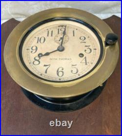 Vtg Seth Thomas Double Spring Railroad or Ship's Wall Clock on Wood Plaque Runs Vtg Seth Thomas Double Spring Railroad or Ship's Wall Clock on Wood Plaque Runs