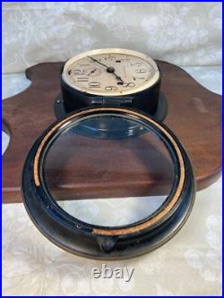 Vtg Seth Thomas Double Spring Railroad or Ship's Wall Clock on Wood Plaque Runs Vtg Seth Thomas Double Spring Railroad or Ship's Wall Clock on Wood Plaque Runs