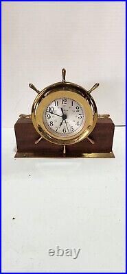 Vtg Seth Thomas Helmsman Brass Ships Wheel Bell Clock &Stand Model E543-002