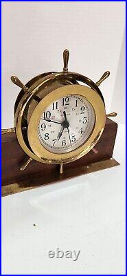 Vtg Seth Thomas Helmsman Brass Ships Wheel Bell Clock &Stand Model E543-002