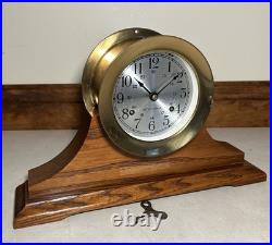 Vtg Seth Thomas Ship Brass Clock Corsair-W with Marine Wood Base German Movt Vtg Seth Thomas Ship Brass Clock Corsair-W with Marine Wood Base German Movt