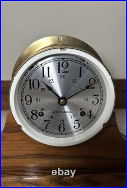 Vtg Seth Thomas Ship Brass Clock Corsair-W with Marine Wood Base German Movt Vtg Seth Thomas Ship Brass Clock Corsair-W with Marine Wood Base German Movt