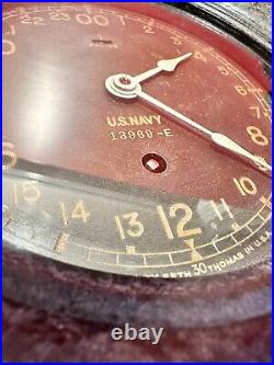 Vtg Seth Thomas WWII U. S Navy 24 Hour Military Clock. Not Working. Needs Repair