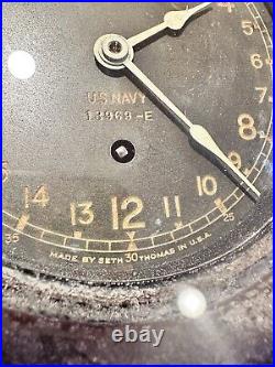 Vtg Seth Thomas WWII U. S Navy 24 Hour Military Clock. Not Working. Needs Repair