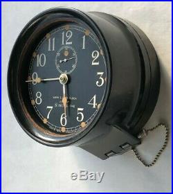 WW2 US Navy N35590 1942 Mark I-Deck Clock Vintage Seth Thoma Bakelite Black Face