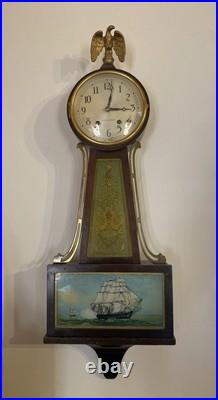 Working Antique Seth Thomas 8 Day Navy Banjo Wall Clock