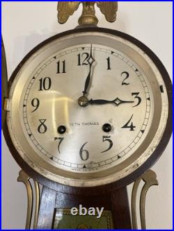 Working Antique Seth Thomas 8 Day Navy Banjo Wall Clock